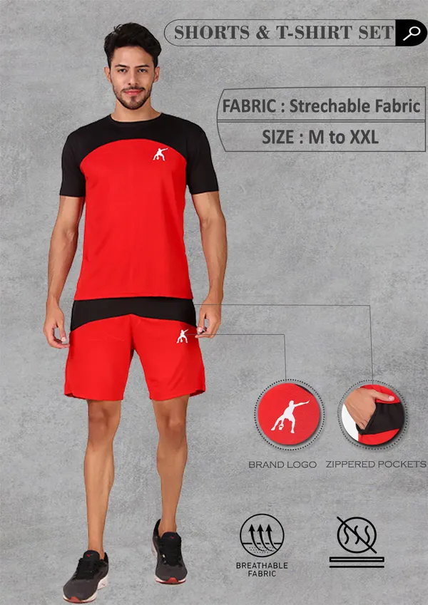 Black_Polyester_T_Shirt_And_Shorts_Set_For_Men