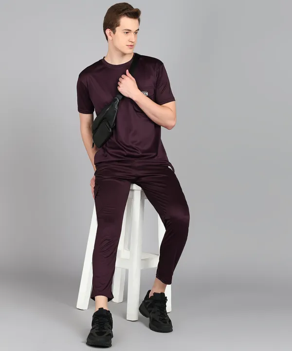 Maroon_Polyester_T_Shirt_And_Lower_Set_For_Men