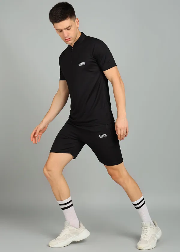 White_Polyester_T_Shirt_And_Shorts_Set_For_Men
