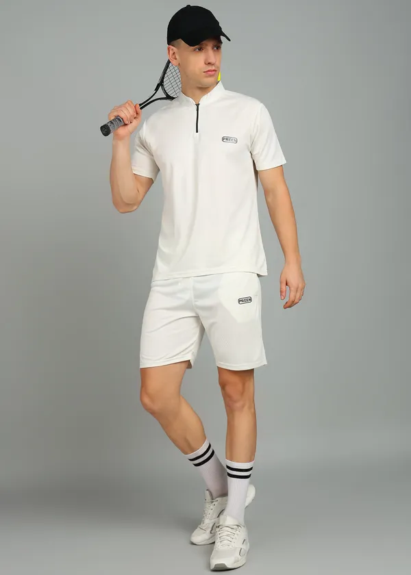 White_Polyester_T_Shirt_And_Shorts_Set_For_Men