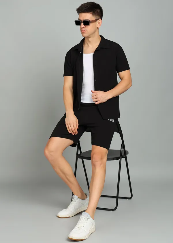 Black_Polyester_Shorts_And_Shirt_Co_Ord_Set_For_Men