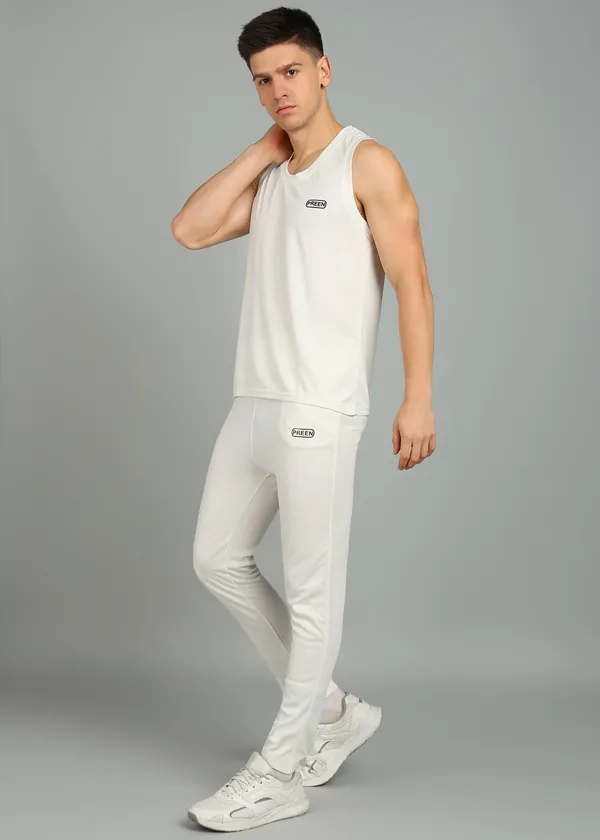 White_Polyester_Sleeveless_T_Shirt_And_Lower_Set_For_Men