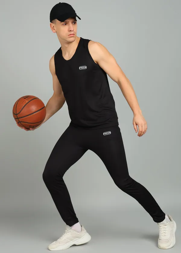 Black_Polyester_Sleeveless_T_Shirt_And_Lower_Set_For_Men