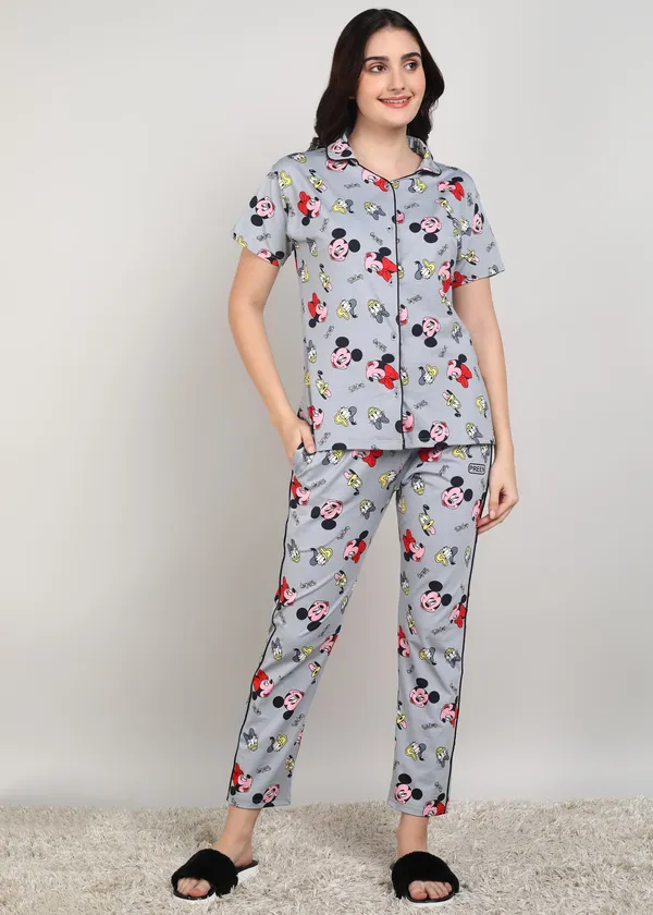 Blue_Polyester_Shirt_Pajama_Set_For_Women