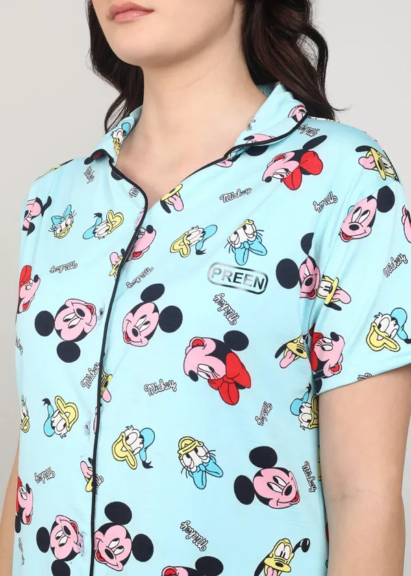 Blue_Polyester_Shirt_Pajama_Set_For_Women
