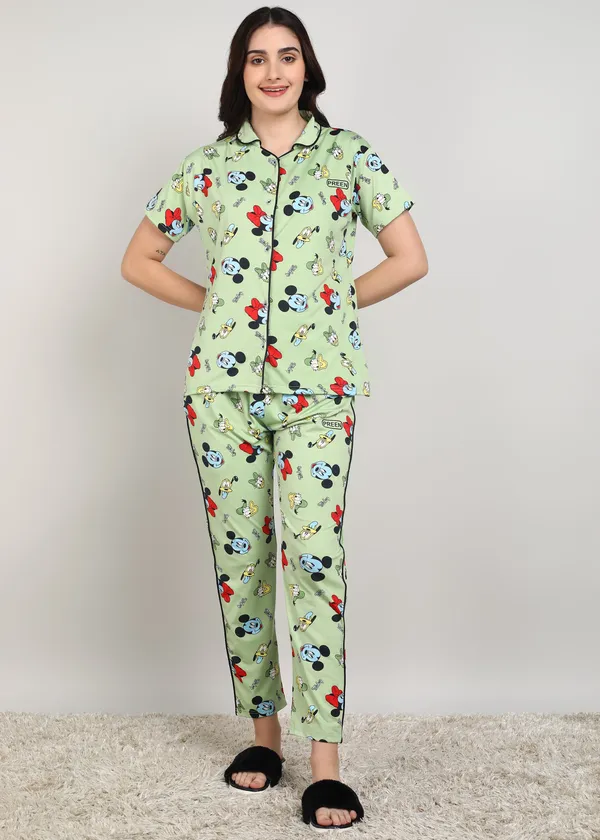 Blue_Polyester_Shirt_Pajama_Set_For_Women