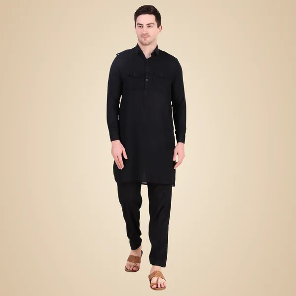 Black_Cotton_Pathani_Suit_Kurta_Pajama_Set_For_Men