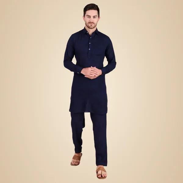 Blue_Cotton_Pathani_Suit_Kurta_Pajama_Set_For_Men