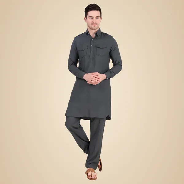 Grey_Cotton_Pathani_Suit_Kurta_Pajama_Set_For_Men