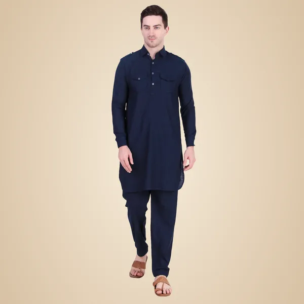 Blue_Cotton_Pathani_Suit_Kurta_Pajama_Set_For_Men