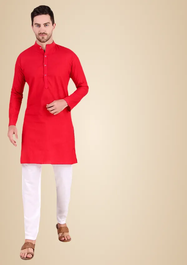 Red_Cotton_Kurta_Pajama_Set_For_Men
