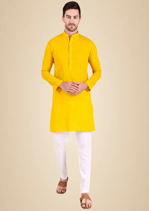 Yellow_Cotton_Kurta_Pajama_Set_For_Men