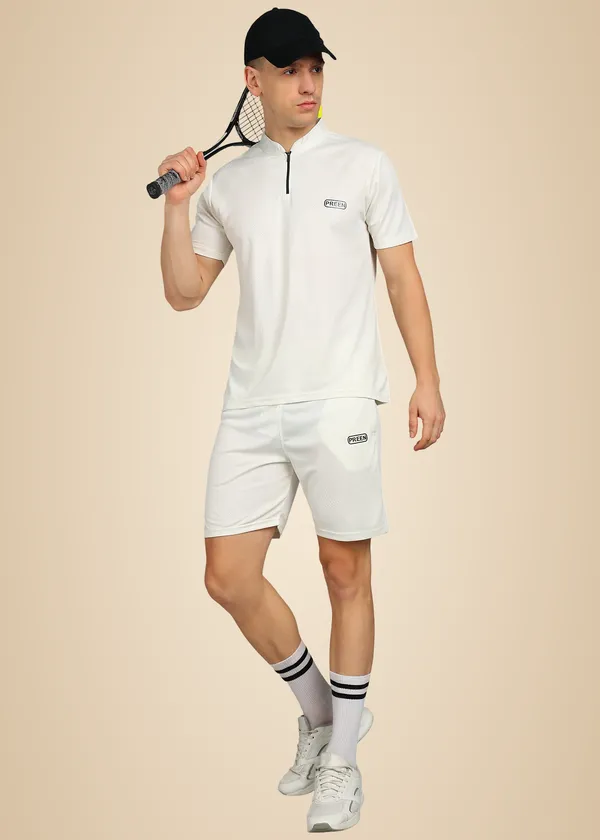 White_Polyester_T_Shirt_And_Shorts_Set_For_Men