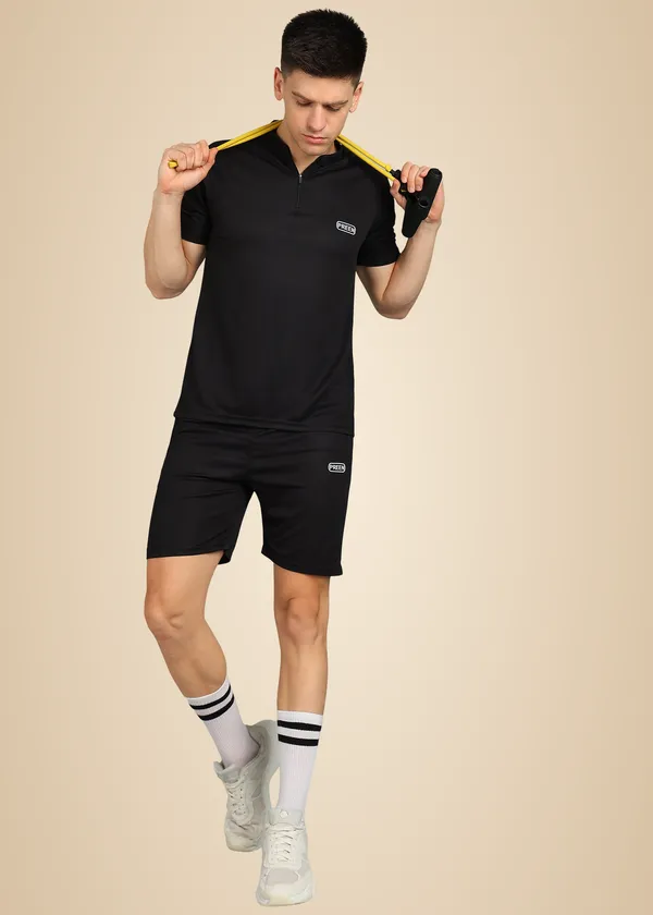 Black_Polyester_T_Shirt_And_Shorts_Set_For_Men