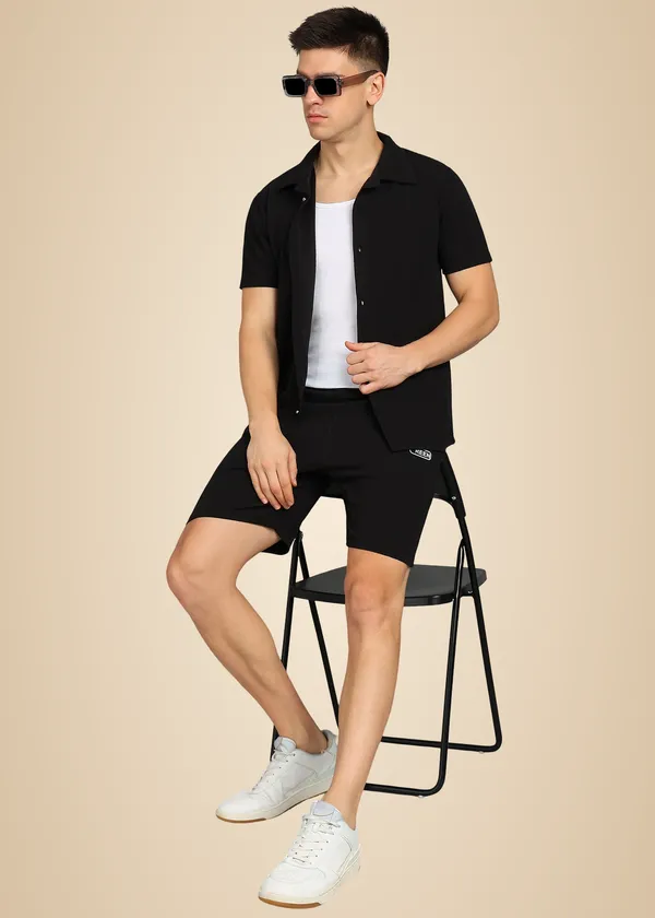 Black_Polyester_Shorts_And_Shirt_Co_Ord_Set_For_Men