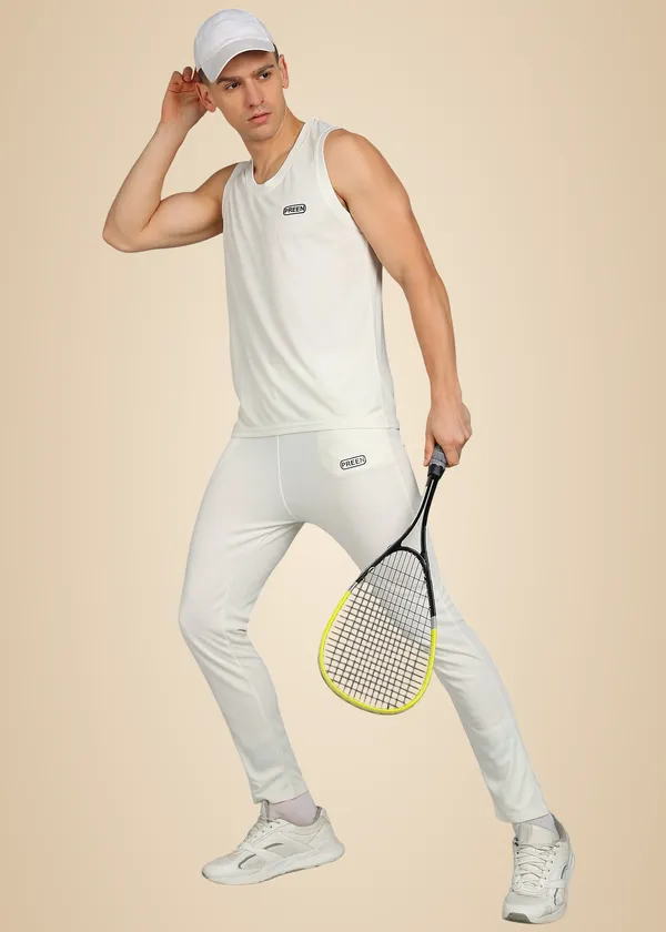 White_Polyester_Sleeveless_T_Shirt_And_Lower_Set_For_Men
