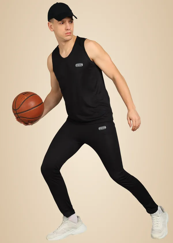 Black_Polyester_Sleeveless_T_Shirt_And_Lower_Set_For_Men