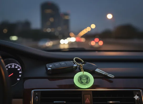 Green_Resin_Keychain_With_Spiritual_Design