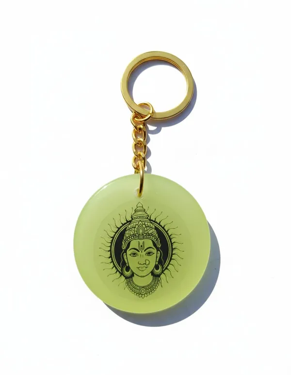 Green_Resin_Keychain_With_Spiritual_Design