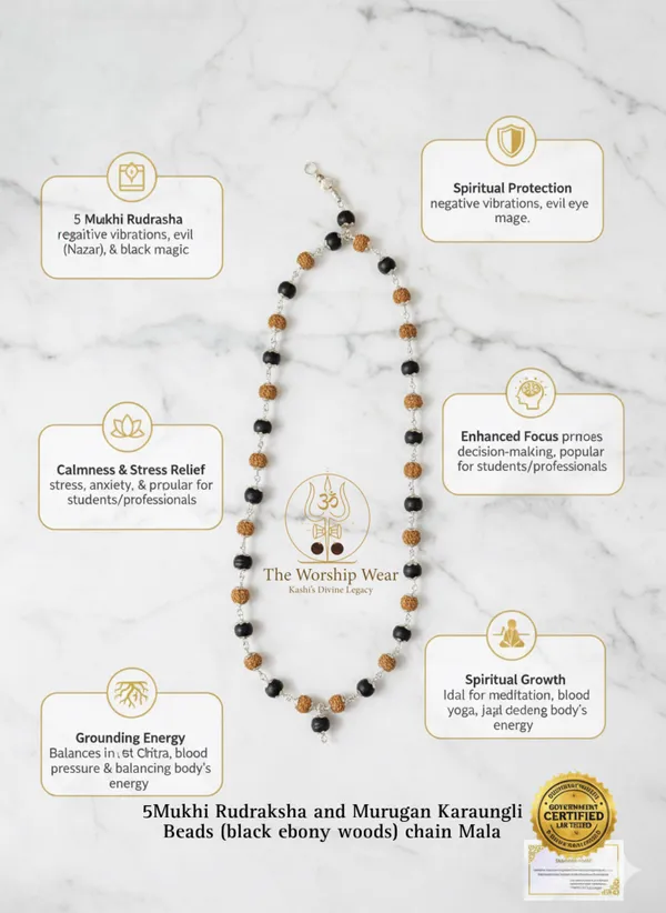 Silver_Plated_Original_Divya_Rudraksha_Karungali_Mala_(Govt._Certified)_-_The_Worship_Wear
