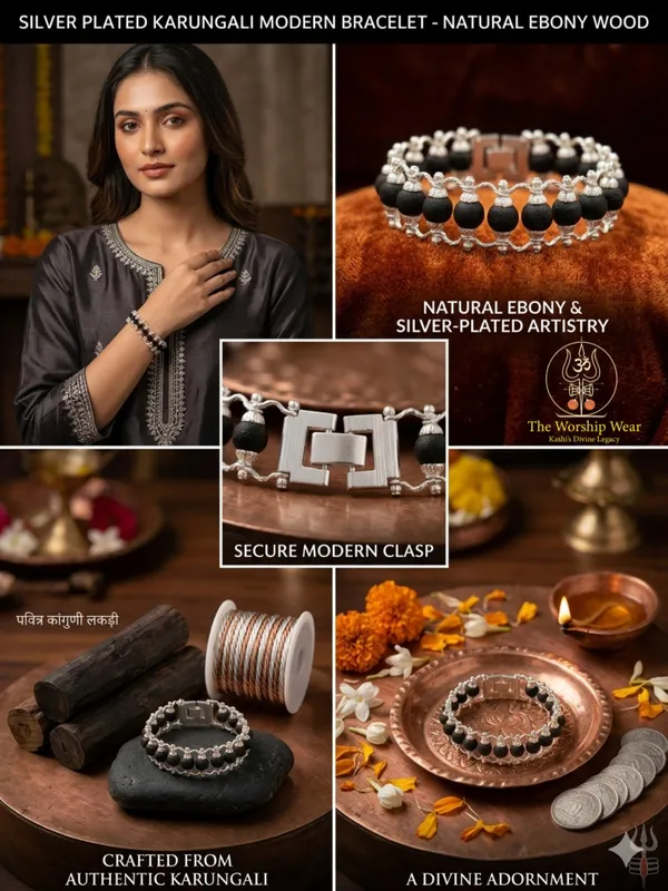 Silver_Plated_Karungali_Modern_Bracelet_-_Natural_Ebony_Wood