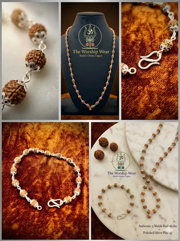 COMBO-Silver_Plated_Elegant_Rudraksha_Mala_and_Bracelet_with_Lab_Certification_-_The_Worship_Wear