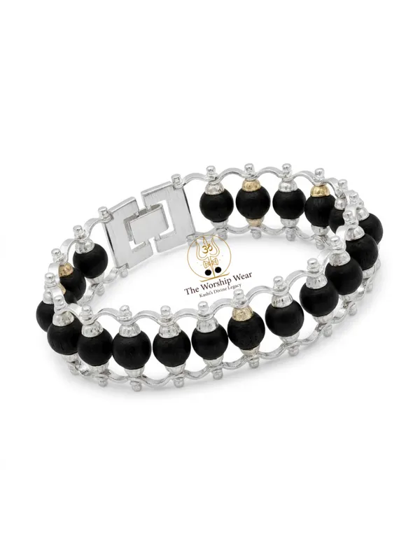 Silver_Plated_Karungali_Modern_Bracelet_-_Natural_Ebony_Wood