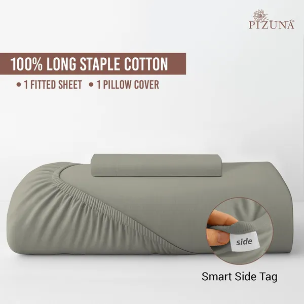 Pizuna_Cotton_Solid_Silver_Single_Fitted_Bedsheet