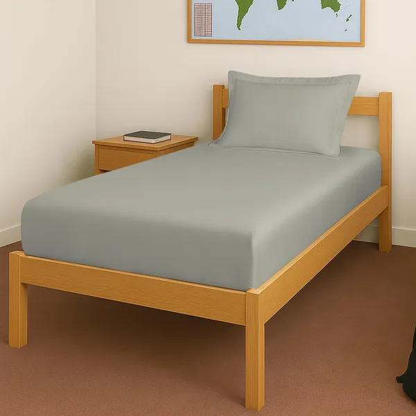 Pizuna_Cotton_Solid_Silver_Single_Fitted_Bedsheet