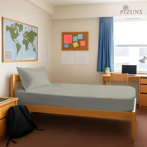 Pizuna_Cotton_Solid_Silver_Single_Fitted_Bedsheet