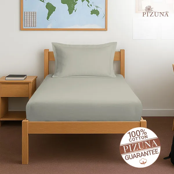 Pizuna_Cotton_Solid_Silver_Single_Fitted_Bedsheet