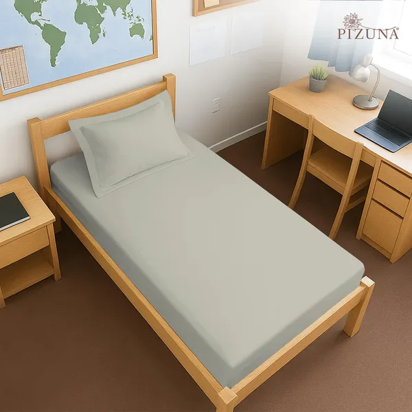 Pizuna_Cotton_Solid_Silver_Single_Fitted_Bedsheet