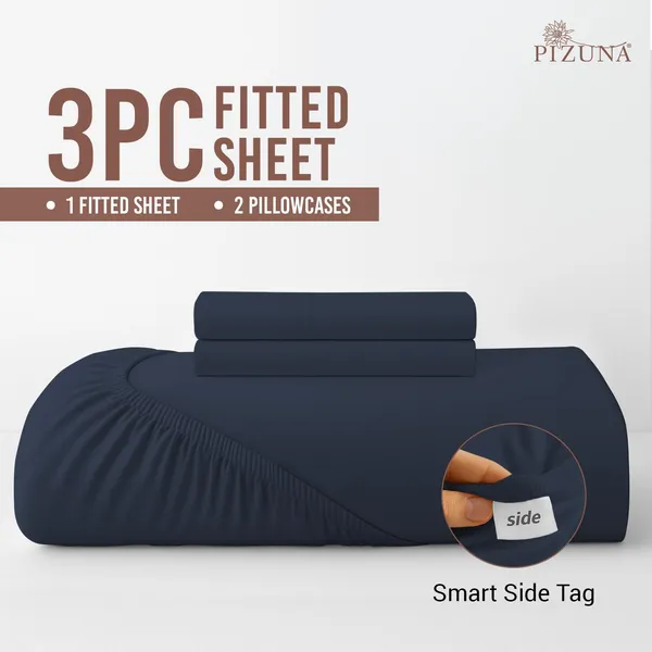 Pizuna_100%_Long_Staple_Cotton_Solid_Dark_Blue_King_Fitted_Bedsheet_Set
