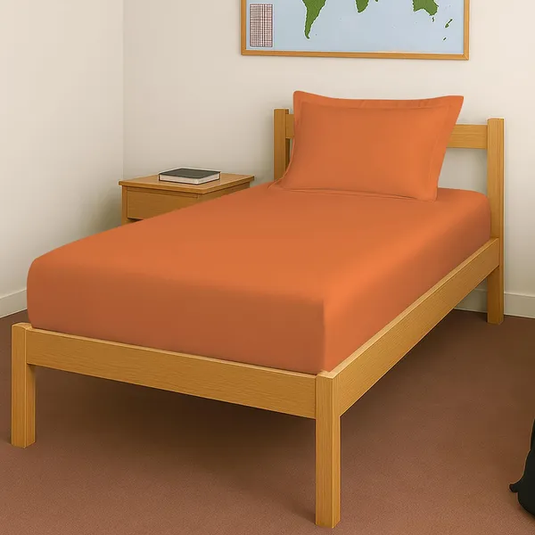 Pizuna_100%_Cotton_Solid_Burnt_Orange_Single_Fitted_Bedsheet_Set