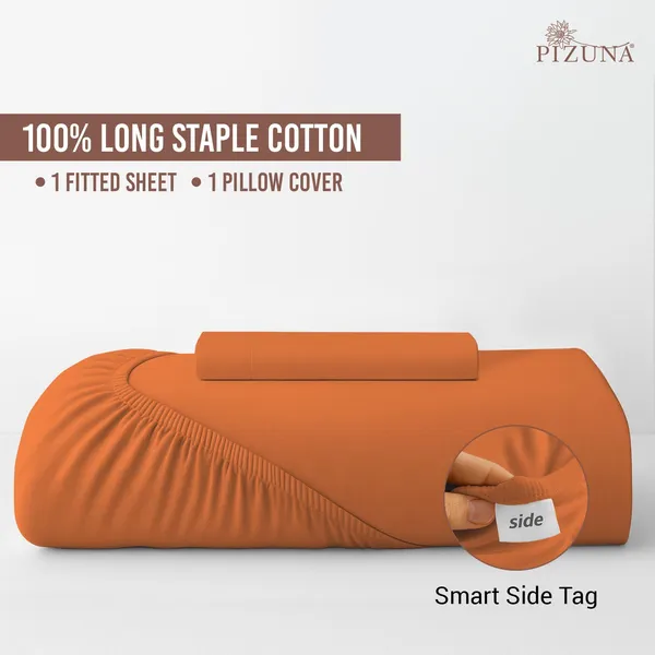 Pizuna_100%_Cotton_Solid_Burnt_Orange_Single_Fitted_Bedsheet_Set