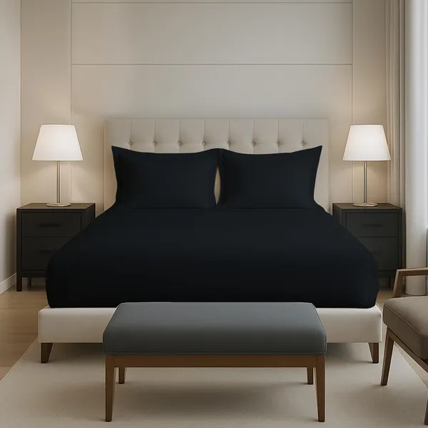 Pizuna_Cotton_Solid_Black_King_Fitted_Bedsheet