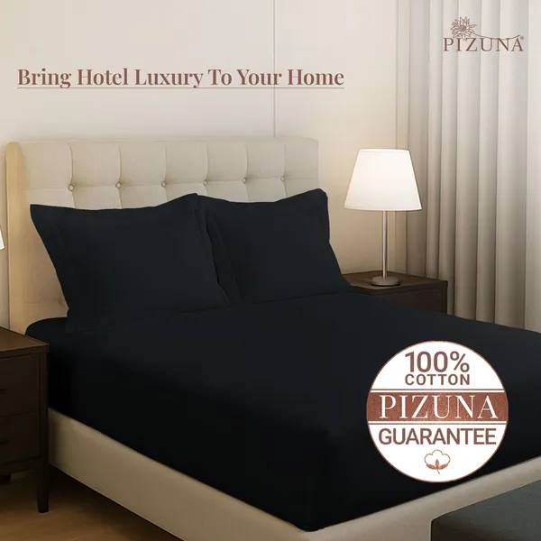 Pizuna_Cotton_Solid_Black_King_Fitted_Bedsheet