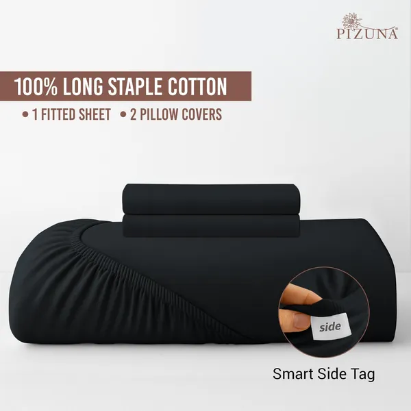 Pizuna_Cotton_Solid_Black_King_Fitted_Bedsheet