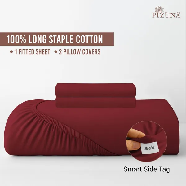 Pizuna_100%_Cotton_Solid_Rio_Red_King_Fitted_Bedsheet_Set
