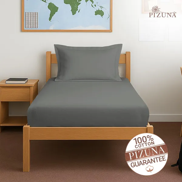 Cotton_Sateen_Solid_Dark_Grey_Single_Fitted_Bedsheet