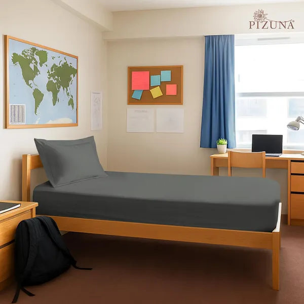 Cotton_Sateen_Solid_Dark_Grey_Single_Fitted_Bedsheet