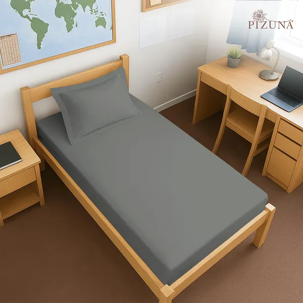 Cotton_Sateen_Solid_Dark_Grey_Single_Fitted_Bedsheet