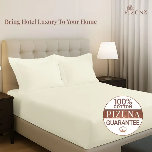 Pizuna_Cotton_Solid_Off_White_Queen_Fitted_Bedsheet_Set_With_2_Pillow_Covers