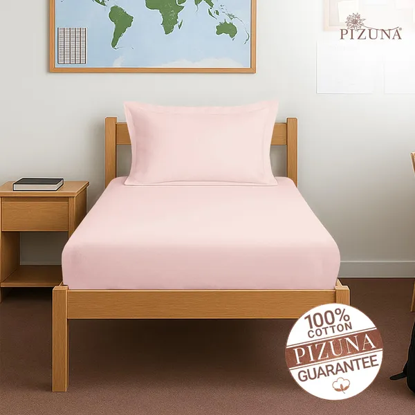 Pizuna_Cotton_Solid_Light_Pink_Single_Fitted_Bedsheet_With_Pillow_Cover
