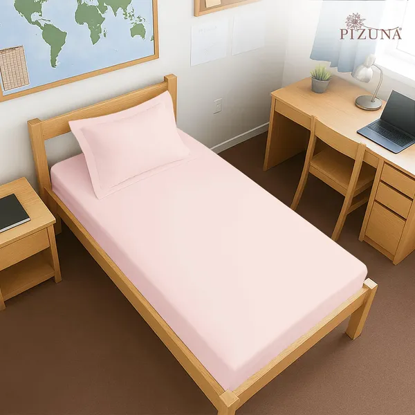 Pizuna_Cotton_Solid_Light_Pink_Single_Fitted_Bedsheet_With_Pillow_Cover