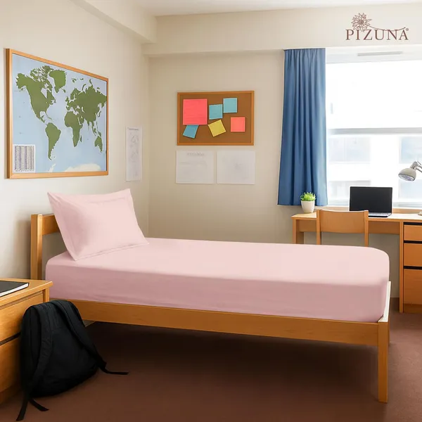 Pizuna_Cotton_Solid_Light_Pink_Single_Fitted_Bedsheet_With_Pillow_Cover