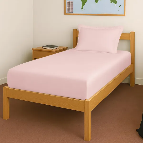 Pizuna_Cotton_Solid_Light_Pink_Single_Fitted_Bedsheet_With_Pillow_Cover