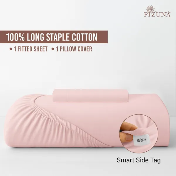 Pizuna_Cotton_Solid_Light_Pink_Single_Fitted_Bedsheet_With_Pillow_Cover