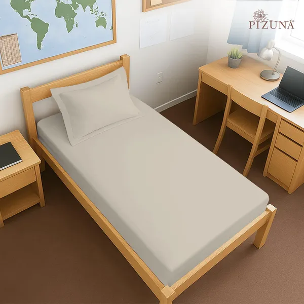 Pizuna_Cotton_Solid_Simply_Taupe_Single_Fitted_Bedsheet_With_Pillow_Cover