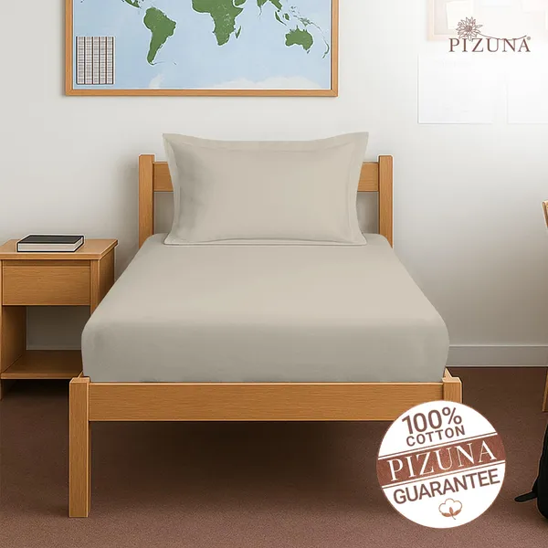Pizuna_Cotton_Solid_Simply_Taupe_Single_Fitted_Bedsheet_With_Pillow_Cover